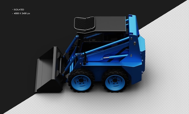 Isolated realistic metal titanium shiny blue skid steer loader from top left view