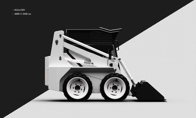 Isolated realistic metal titanium shiny white skid steer loader from right side view