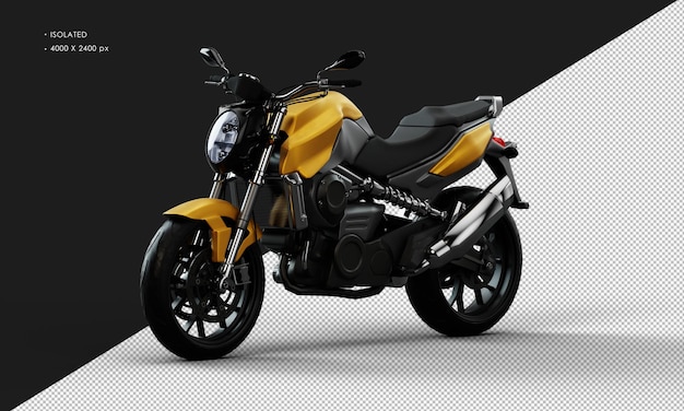 Isolated Realistic Metal Yellow Sportbike Motorcycle from Left Front View