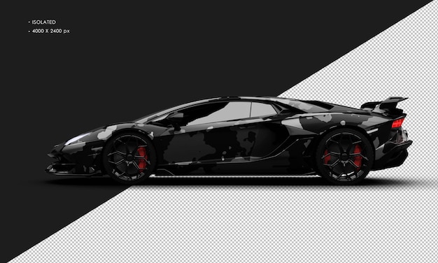 isolated realistic metallic black camouflage modern ultra sport super car left side