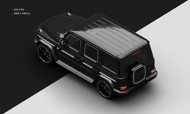 PSD isolated realistic metallic black electric four wheel drive luxury suv car from top left rear