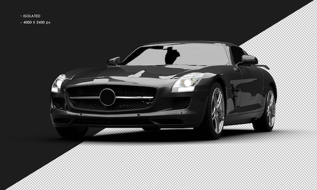 PSD isolated realistic metallic black electric modern sport super car from left front angle view