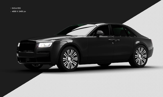 Isolated realistic metallic black exclusive luxury elegant city sedan car from left front view