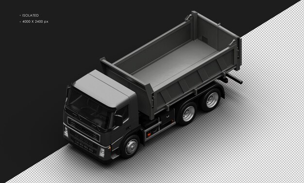 PSD isolated realistic metallic black heavy duty trucks car from top left front view