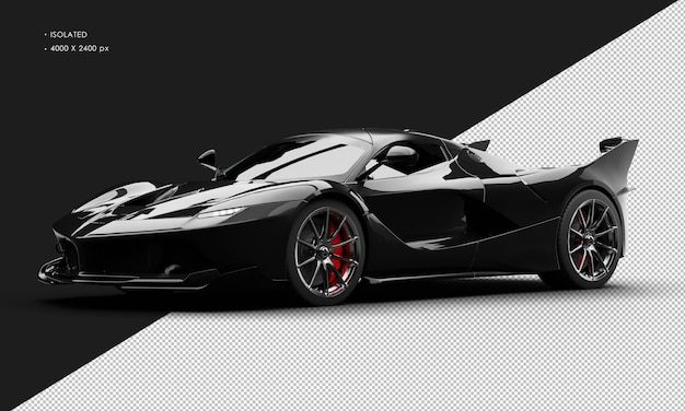 Isolato realistico nero metallizzato high performance racing super car dalla vista frontale sinistra