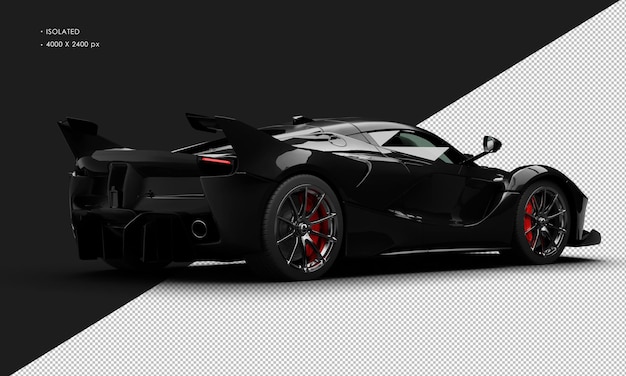 PSD isolated realistic metallic black high performance racing super car from right rear view