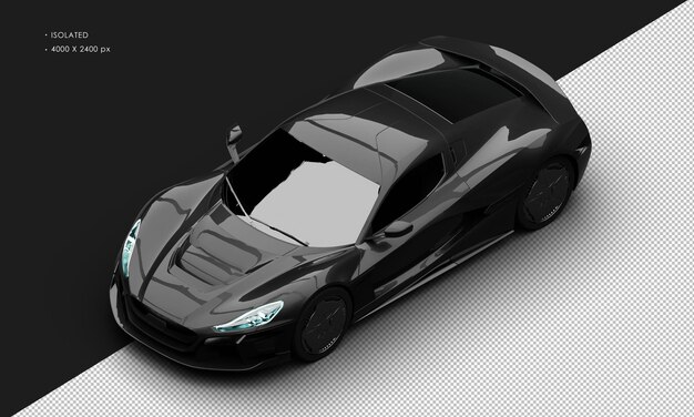 PSD isolated realistic metallic black hyper racing sport super car from top left front view