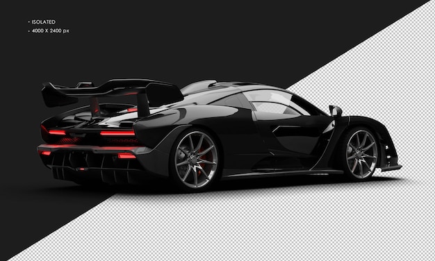 isolated realistic metallic black limited mid engined sport hyper car from right rear view