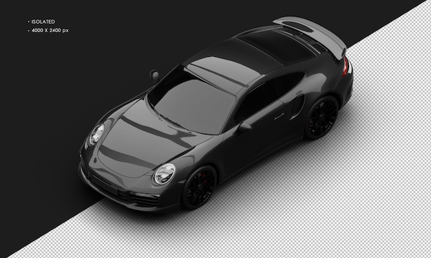 Isolated realistic metallic black luxury elegant sport car from top left front view