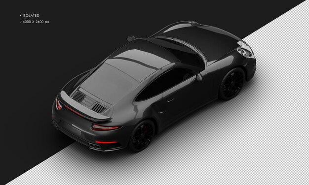 Isolated realistic metallic black luxury elegant sport car from top right rear view