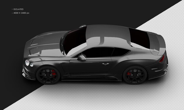 PSD isolated realistic metallic black luxury grand tourer sedan car from top left view