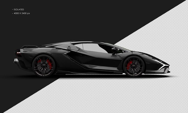 Isolated realistic metallic black mid engine hybrid modern sport super car from right side view