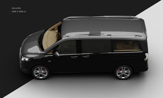 PSD isolated realistic metallic black modern luxury city van car from top left view