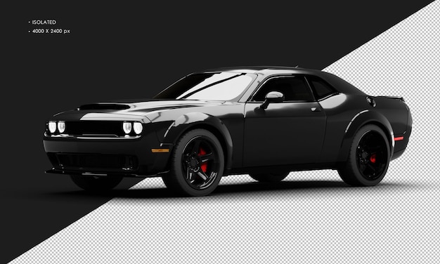 PSD isolated realistic metallic black modern super sport muscle car from left front view