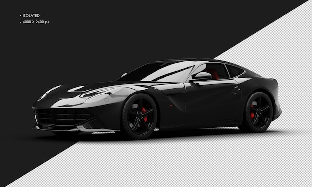 Isolated realistic metallic black super sport modern racing car from left front view