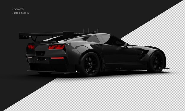 Isolated realistic metallic black super sport racing car from right rear view