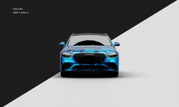 isolated realistic metallic blue camouflage modern elegant sedan city car from front