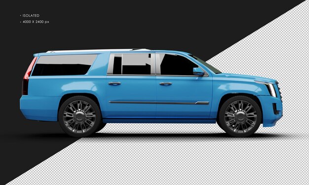 PSD isolated realistic metallic blue deluxe elegant city suv car from right side view