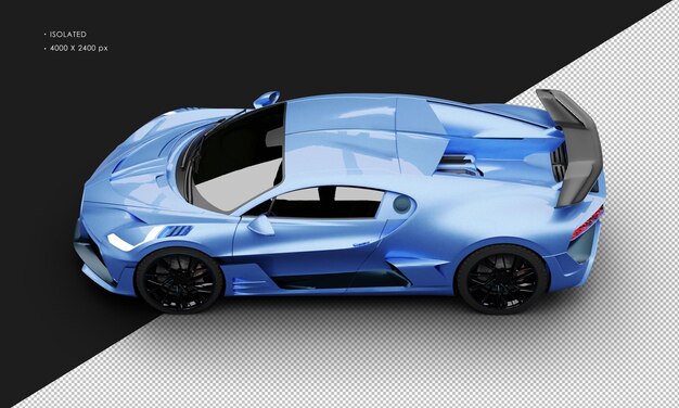 PSD isolated realistic metallic blue deluxe racing sport super car from top left view