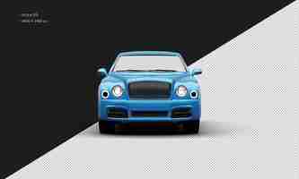 PSD isolated realistic metallic blue full size grand luxury sedan car from front view