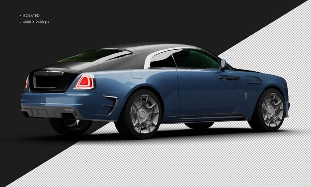 PSD isolated realistic metallic blue full size luxury elegant city sedan car from right rear view