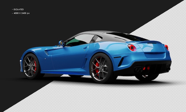 孤立した現実的なメタリックブルーグランドツーラースーパースポーツカー 左後ろから