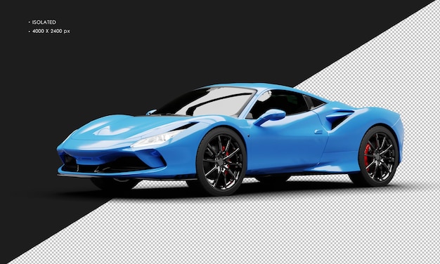 Isolated realistic metallic blue high performance super sport car from left front view