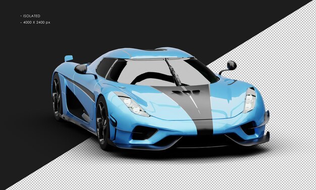 PSD isolated realistic metallic blue limited sport touring hybrid sport car from right front angle view