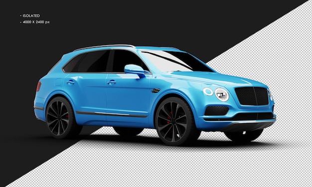 Auto suv ad alte prestazioni di lusso blu metallizzato realistico isolato dalla vista frontale destra
