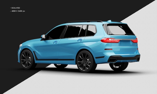 isolated realistic metallic blue luxury modern grand suv car from left rear view