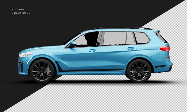 isolated realistic metallic blue luxury modern grand suv car from left side view