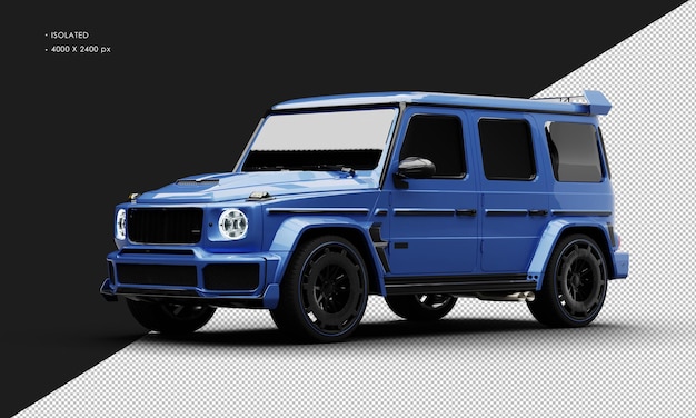 Isolato realistico blu metallizzato lusso moderno pure sport suv auto dalla vista frontale sinistra