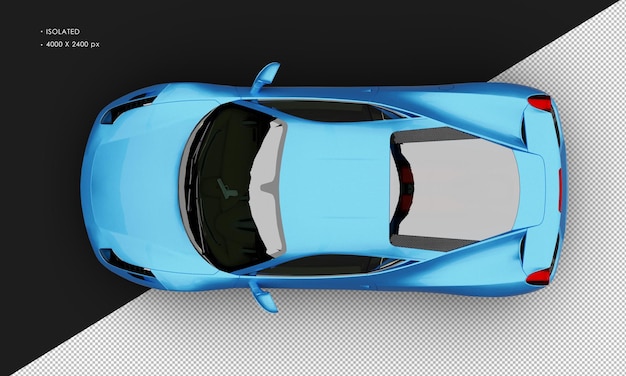 PSD isolated realistic metallic blue mid engine super sport car from top view