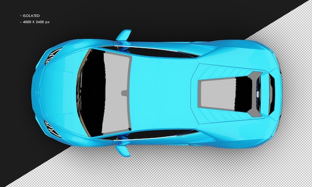 PSD isolated realistic metallic blue modern coupe ultra sport super car from top view