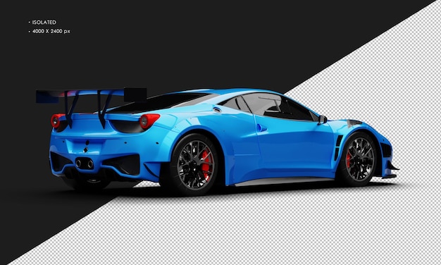 PSD isolated realistic metallic blue modern super sport racing car from right rear view