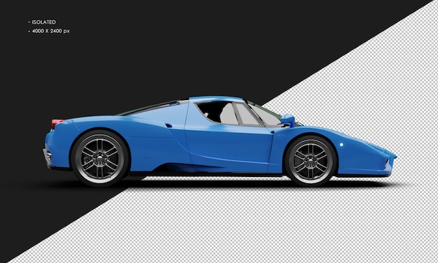 PSD isolated realistic metallic blue modern super sport racing car from right side view