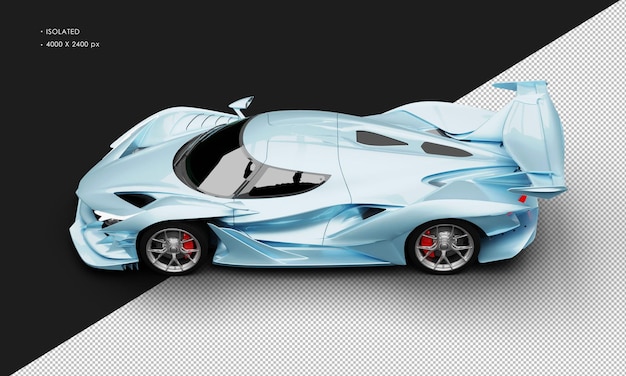 PSD Изолированный реалистичный металлический синий современный суперспортивный гоночный автомобиль сверху слева