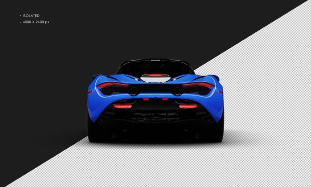 Isolated realistic metallic blue turbo engine coupe hyper sport car from rear view