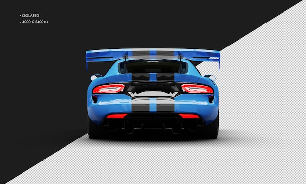 PSD isolated realistic metallic blue with stripes racing sport sedan super car from rear view