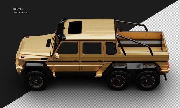 Isolated realistic metallic brown exclusive six wheel drive luxury suv car from top left