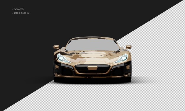 Isolated Realistic Metallic Desert Sand Camouflage Hyper Racing Sport Super Car From Front