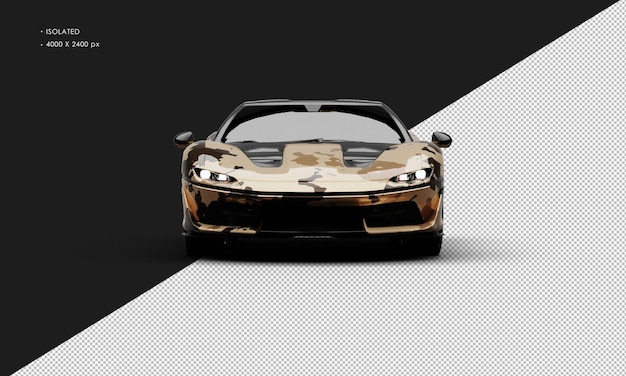 Isolated Realistic Metallic Desert Sand Camouflage Limited Twin Turbo Super Sport Car Front