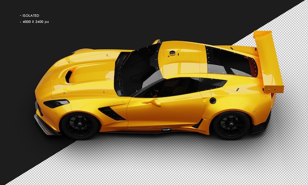 PSD isolated realistic metallic gold orange super sport racing car from top left view