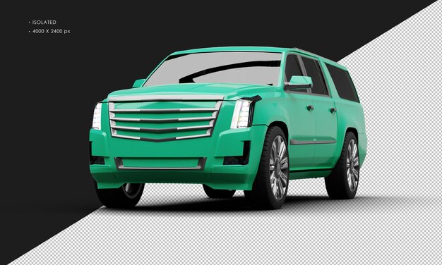 PSD isolated realistic metallic green deluxe elegant city suv car from left front angle view