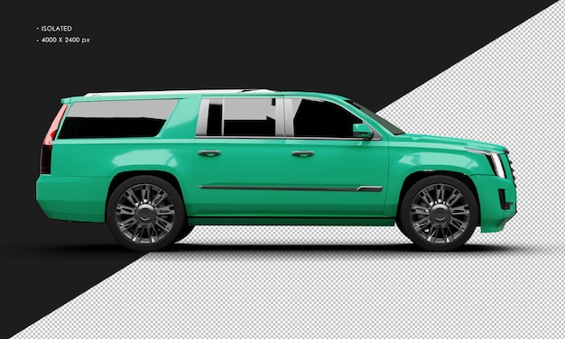 PSD isolated realistic metallic green deluxe elegant city suv car from right side view