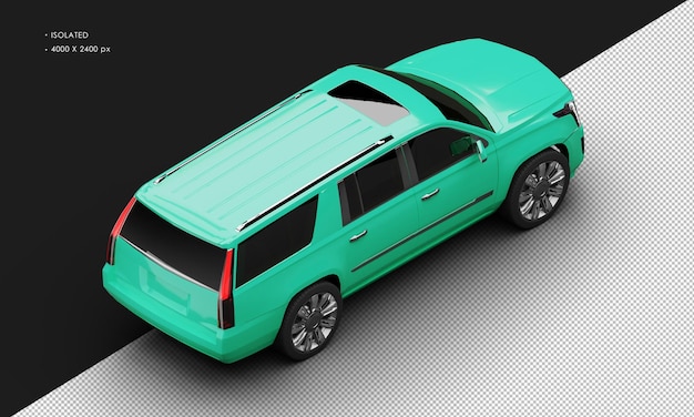 Isolated realistic metallic green deluxe elegant city suv car from top right rear view
