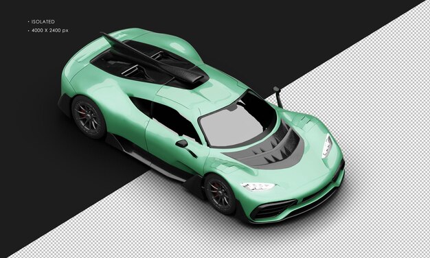 PSD isolated realistic metallic green excusive limited hybrid sports car from top right front