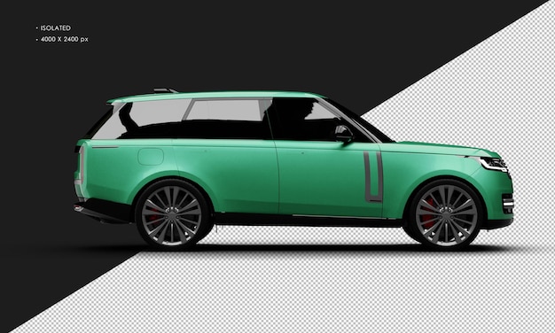 PSD isolated realistic metallic green full size luxury sport utility vehicle car from right side view