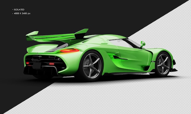 PSD isolated realistic metallic green limited mid engine hyper sport car from right rear view