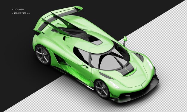 Isolated realistic metallic green limited mid engine hyper sport car from top right front view